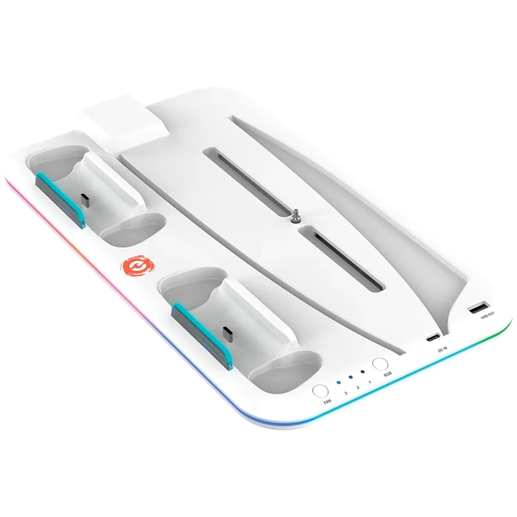 CANYON CS-5 PS5 dzesēšanas statīvs ar 2 kontrolieru uzlādi un RGB, balts