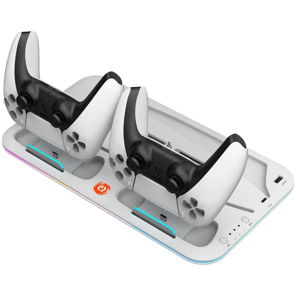 CANYON CS-5 PS5 dzesēšanas statīvs ar 2 kontrolieru uzlādi un RGB, balts