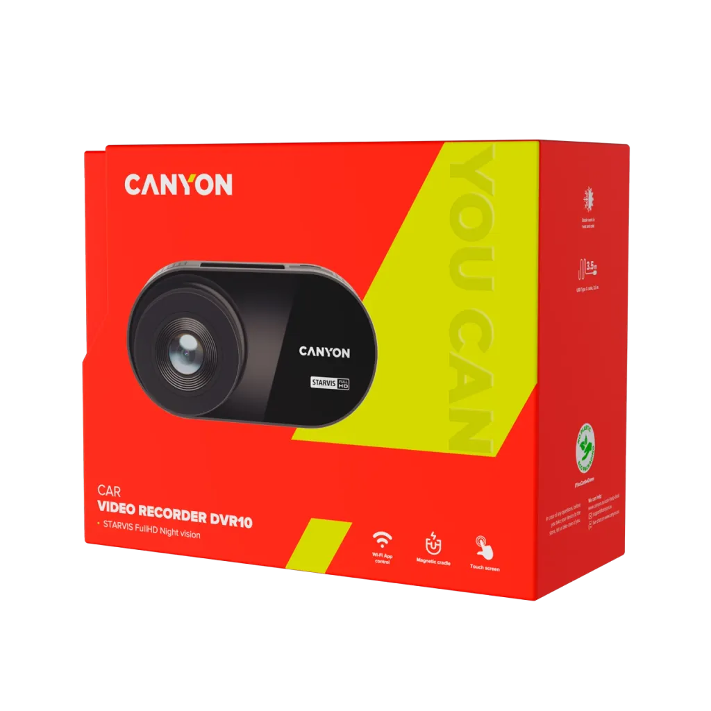 CANYON DVR10 auto videoreģistrators Full HD 1080p, Wi-Fi, 3" IPS, melns