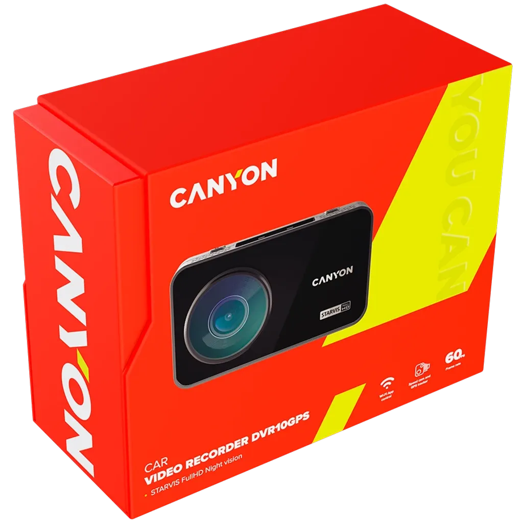 CANYON DVR10GPS auto videoreģistrators Full HD 1080p 60fps, GPS, Wi-Fi, 3" IPS, melns