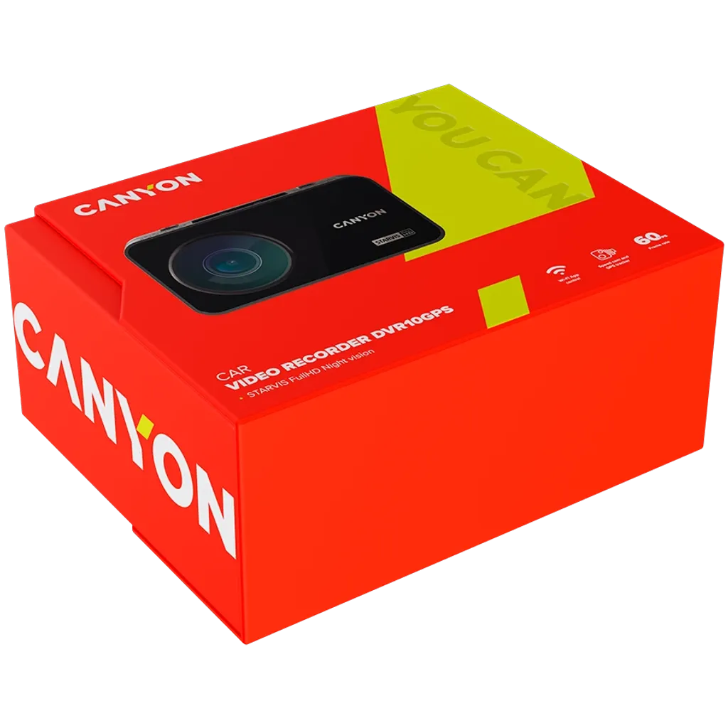 CANYON DVR10GPS auto videoreģistrators Full HD 1080p 60fps, GPS, Wi-Fi, 3" IPS, melns