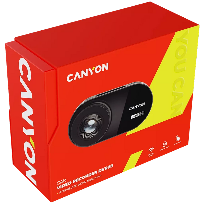 CANYON auto videoreģistrators DVR25 WQHD 2.5K 1440p Wi-Fi Melns