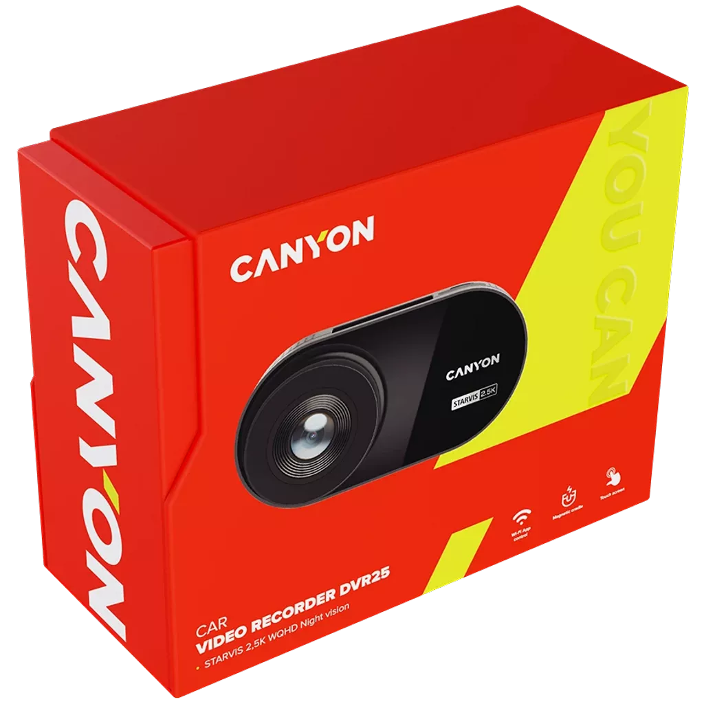 CANYON auto videoreģistrators DVR25 WQHD 2.5K 1440p Wi-Fi Melns