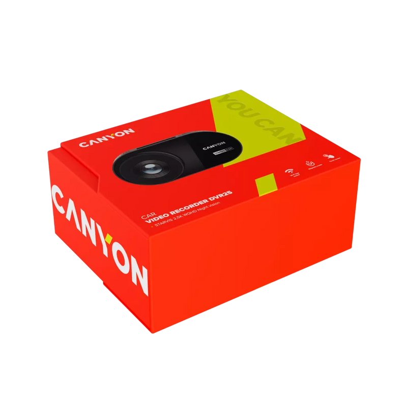 CANYON auto videoreģistrators DVR25 WQHD 2.5K 1440p Wi-Fi Melns