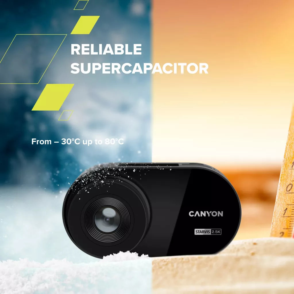 CANYON auto videoreģistrators DVR25 WQHD 2.5K 1440p Wi-Fi Melns