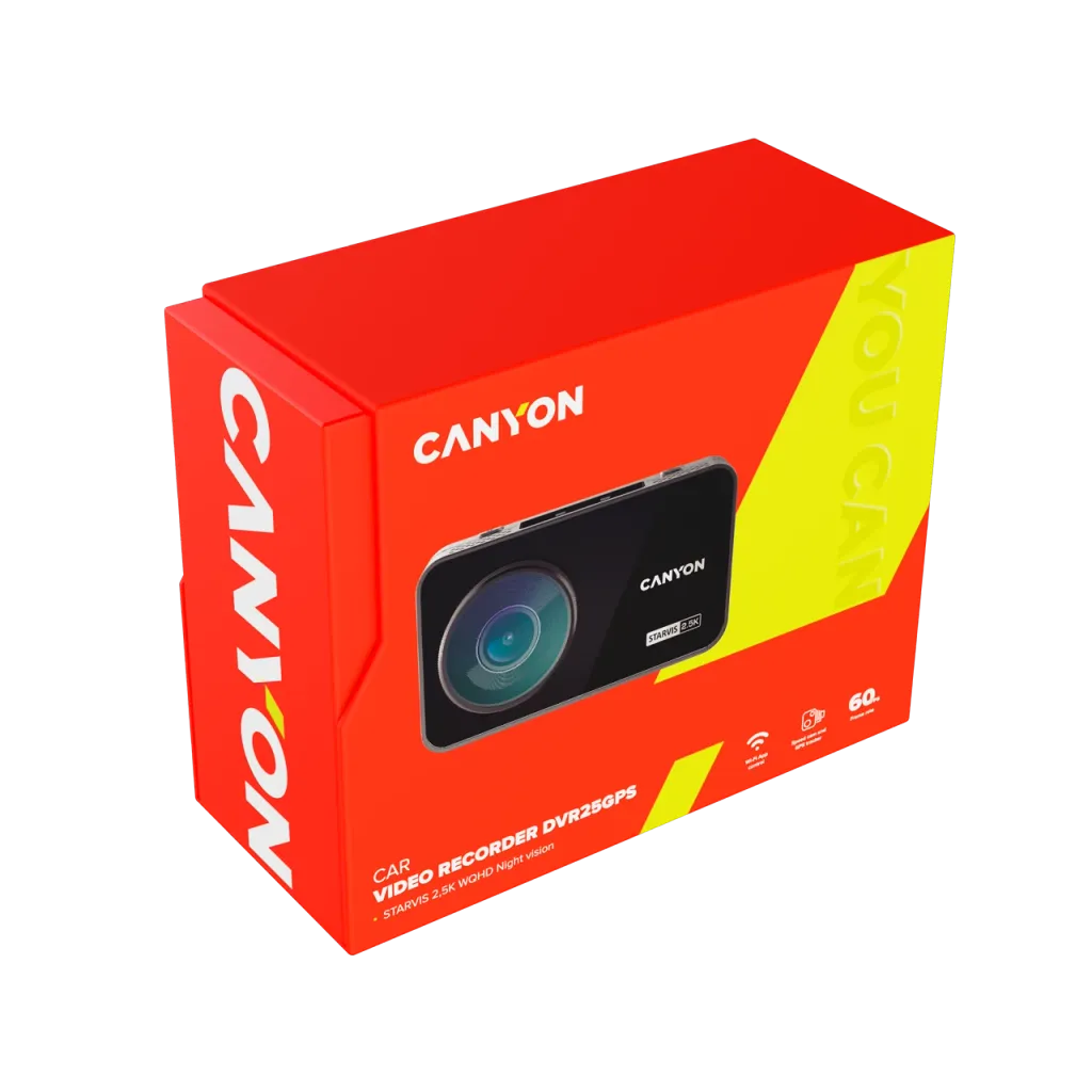 CANYON DVR25GPS auto videoreģistrators 2.5K 60fps, GPS, Wi-Fi, 3" IPS, melns