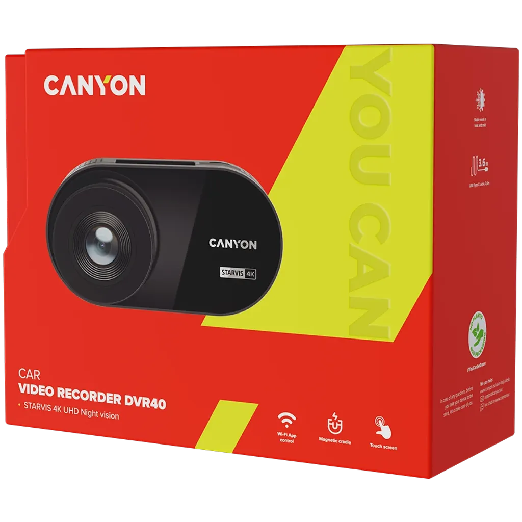 CANYON DVR40 auto videoreģistrators 4K Ultra HD, Wi-Fi, 3" IPS, melns