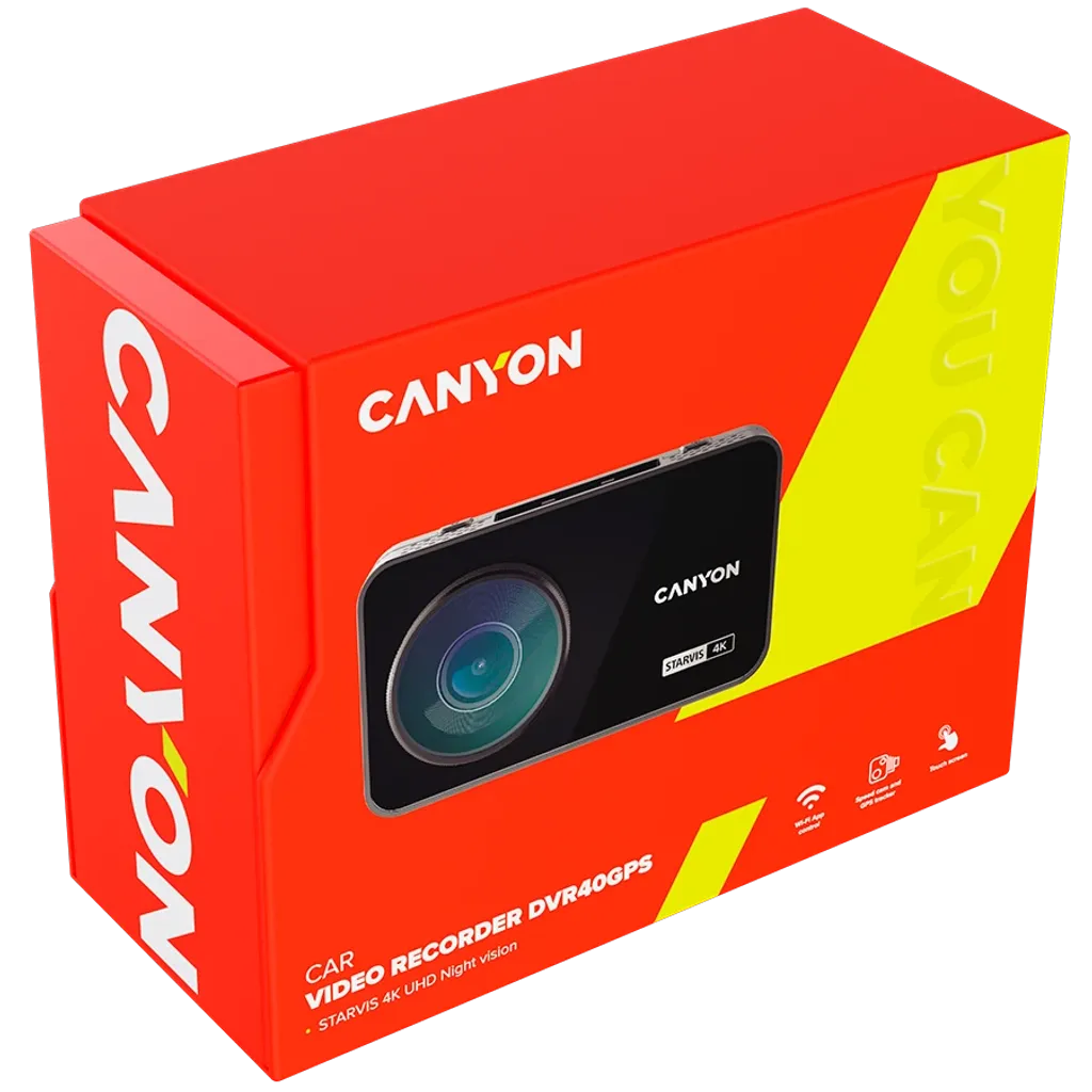 CANYON DVR40GPS auto videoreģistrators 4K, GPS, Wi-Fi, 3" IPS, melns
