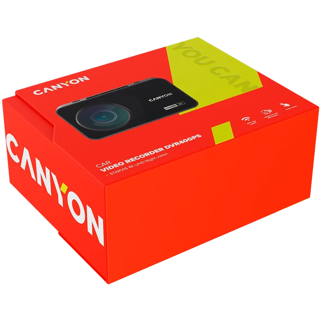CANYON DVR40GPS auto videoreģistrators 4K, GPS, Wi-Fi, 3" IPS, melns