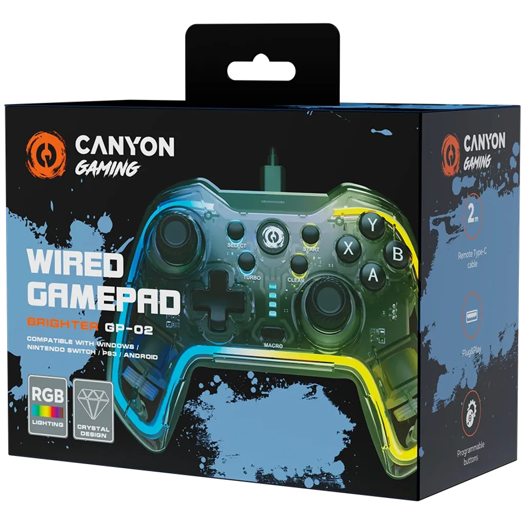 CANYON Brighter GP02 vadu spēļu kontrolieris, RGB, 22 pogas, melns