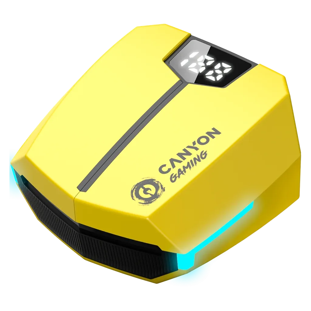 CANYON DoubleBee GTWS-2 TWS spēļu austiņas, Bluetooth 5.3, 37,5 h, dzeltenas