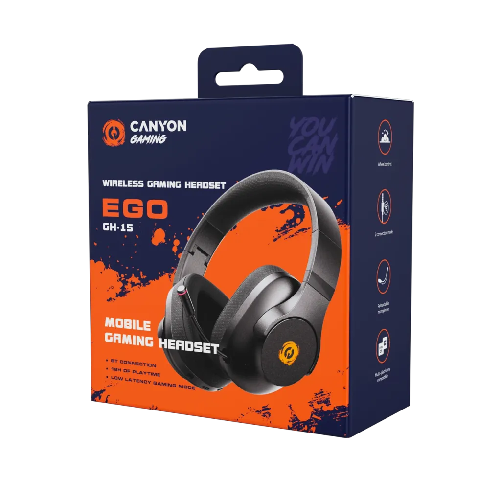 CANYON EGO GH-15 bezvadu spēļu austiņas, Bluetooth 5.3, 40mm, baltas