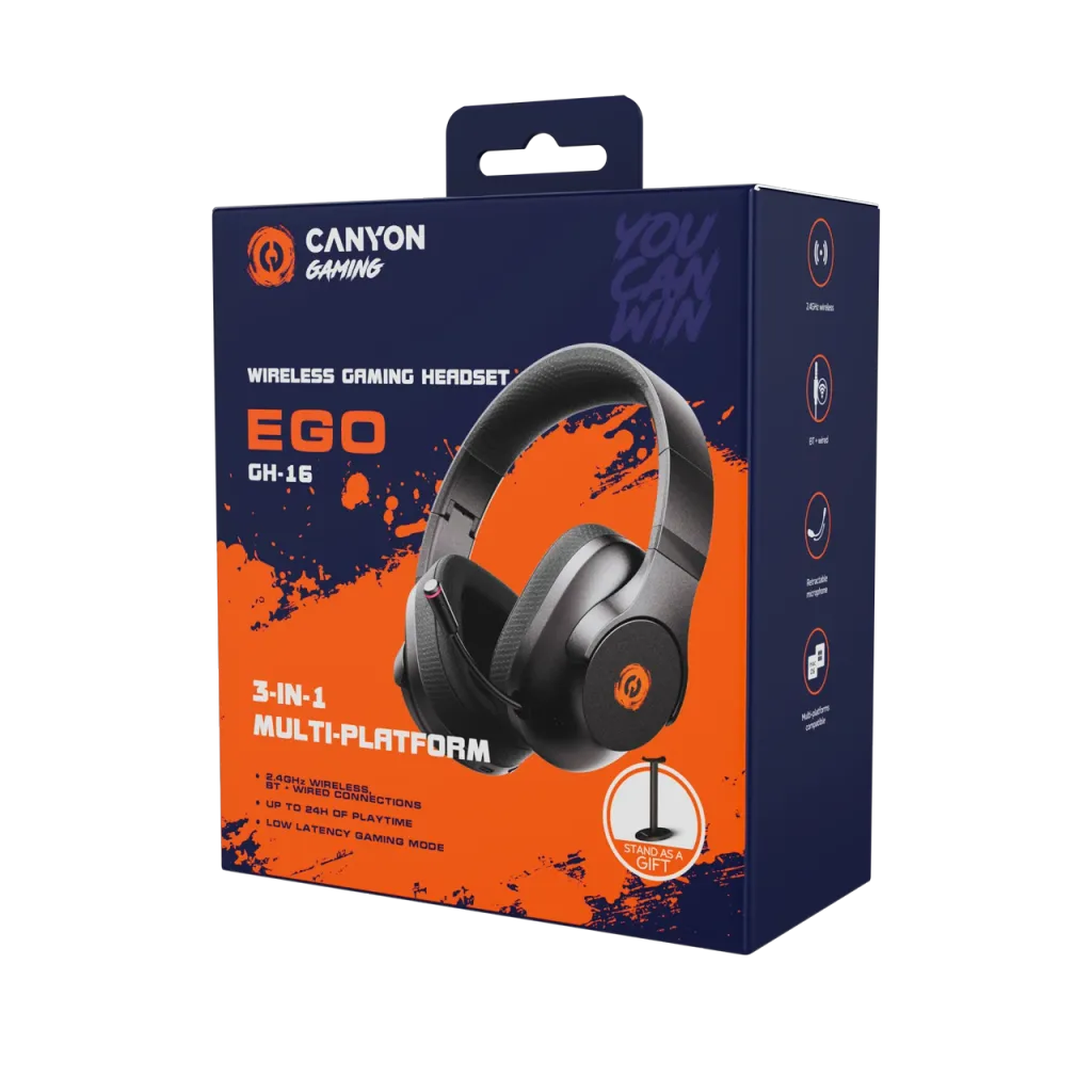 CANYON EGO GH-16 bezvadu spēļu austiņas, Bluetooth 5.3, 40mm, baltas