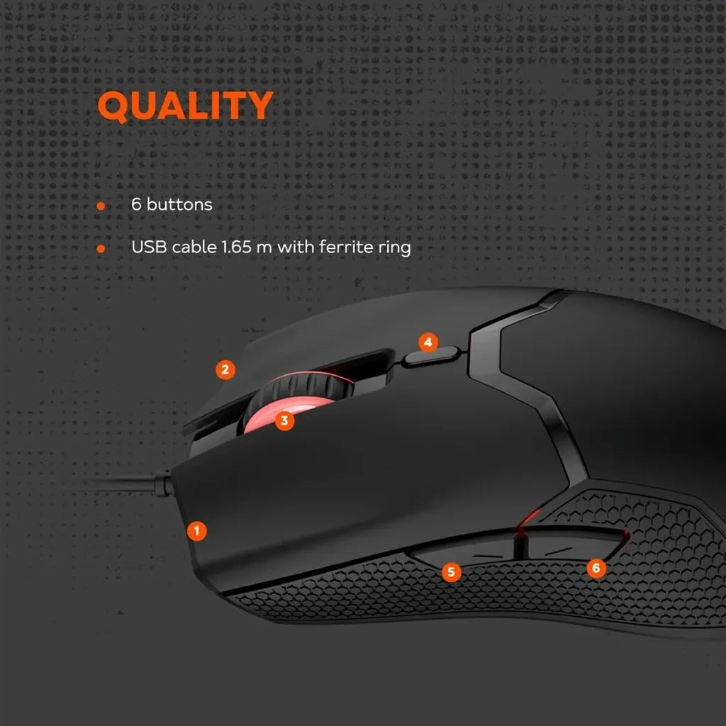 CANYON Carver GM-116 vadu spēļu pele, 3600 DPI, 6 pogas, melna