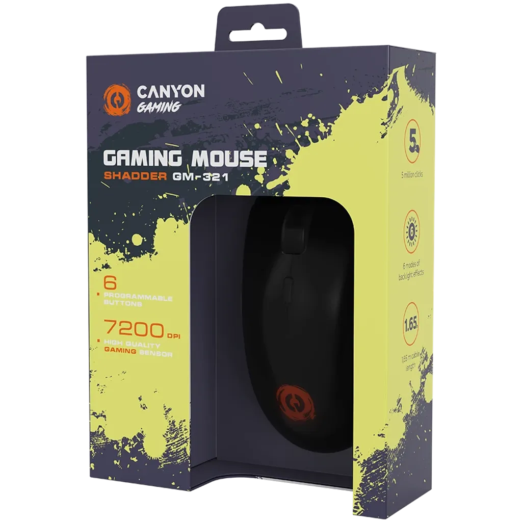 CANYON Shadder GM-321 vadu spēļu pele, 7200 DPI, 6 pogas, melna