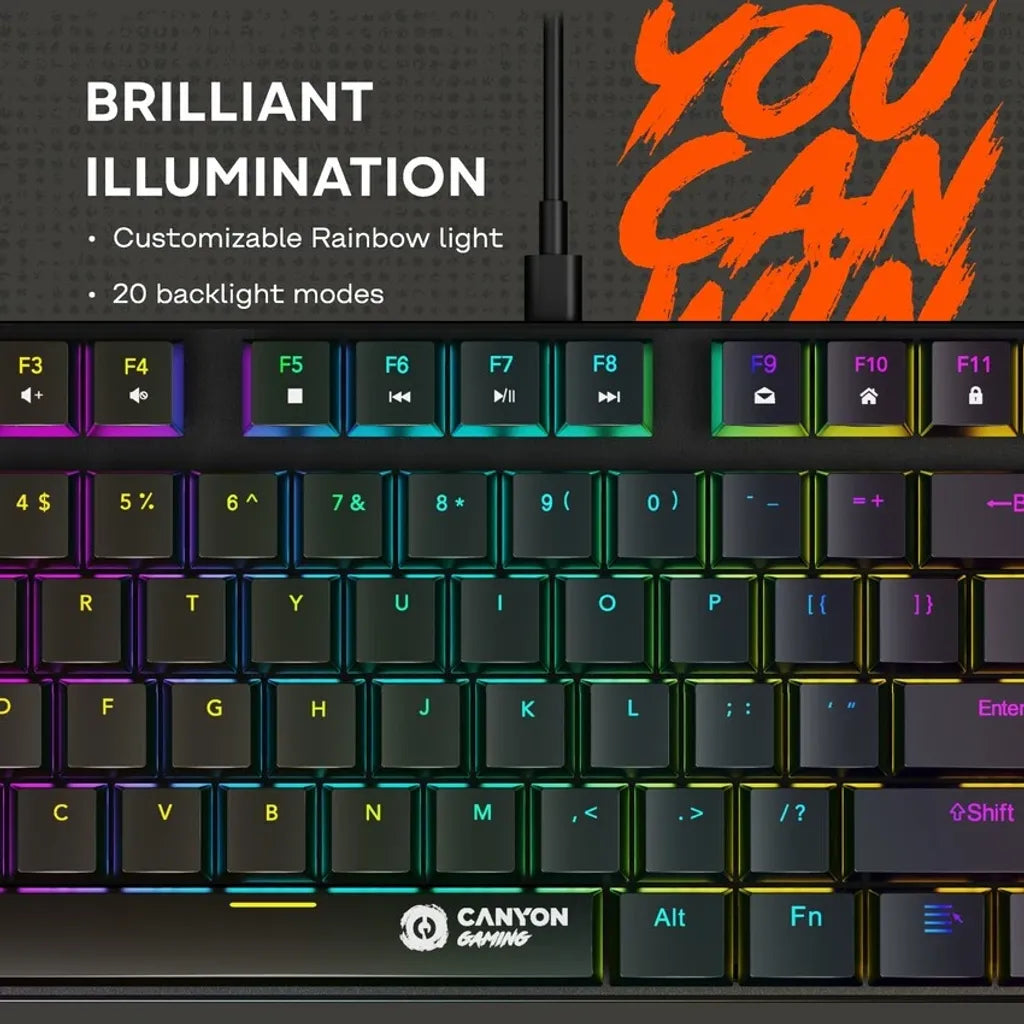 CANYON Cometstrike GK-50 mehāniskā spēļu tastatūra, 87 taustiņi, melna