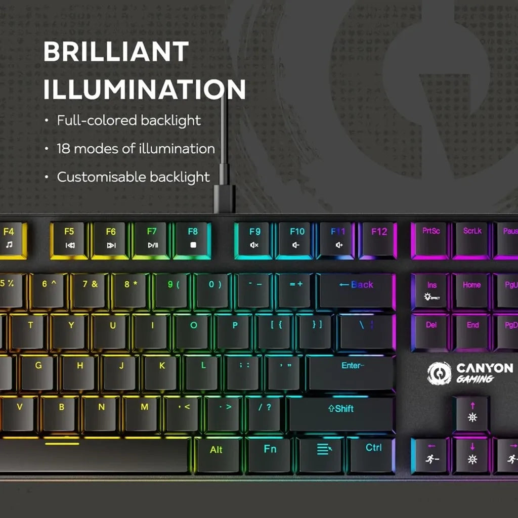 CANYON Cometstrike GK-55 mehāniskā spēļu tastatūra, RGB, 104 taustiņi, melna