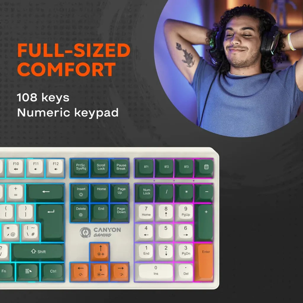 CANYON Shadder GKW-11 bezvadu mehāniskā tastatūra, RGB, 108 taustiņi