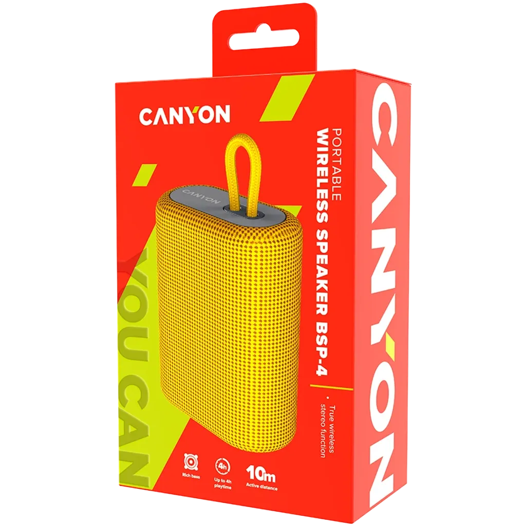 Canyon BSP-4 portatīvais Bluetooth skaļrunis, 5 W, dzeltens