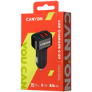 CANYON auto lādētājs C-07 QC 3.0 2.4A/3USB-A Melns