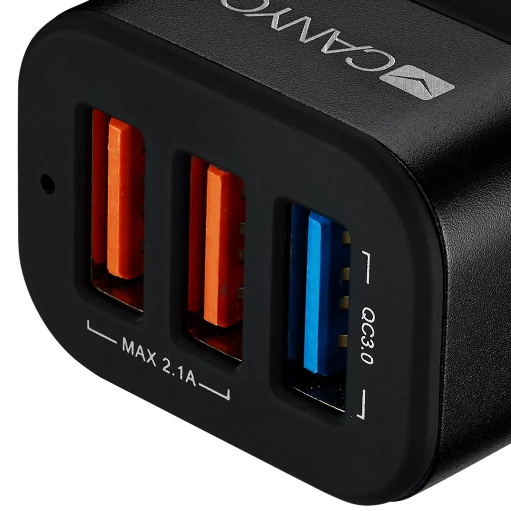 CANYON Car Charger C-07 QC 3.0 2.4A/3USB-A Black