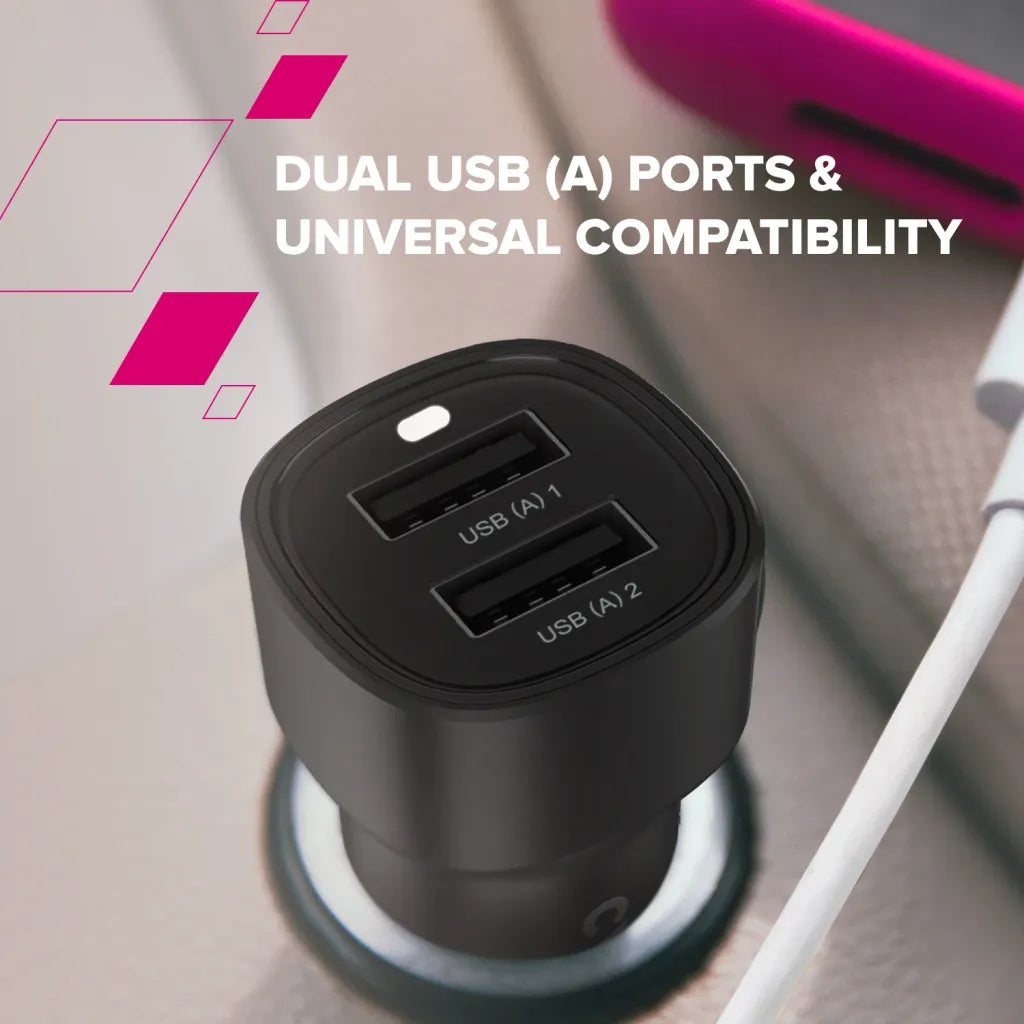CANYON OnDrive 24 24W auto lādētājs, 2×USB-A, 12/24V, melns
