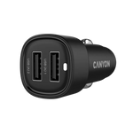 CANYON OnDrive 24 24W auto lādētājs, 2×USB-A, 12/24V, melns