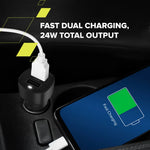 CANYON OnDrive 24 24W auto lādētājs, 2×USB-A, 12/24V, melns