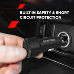 CANYON OnDrive 24 24W auto lādētājs, 2×USB-A, 12/24V, melns
