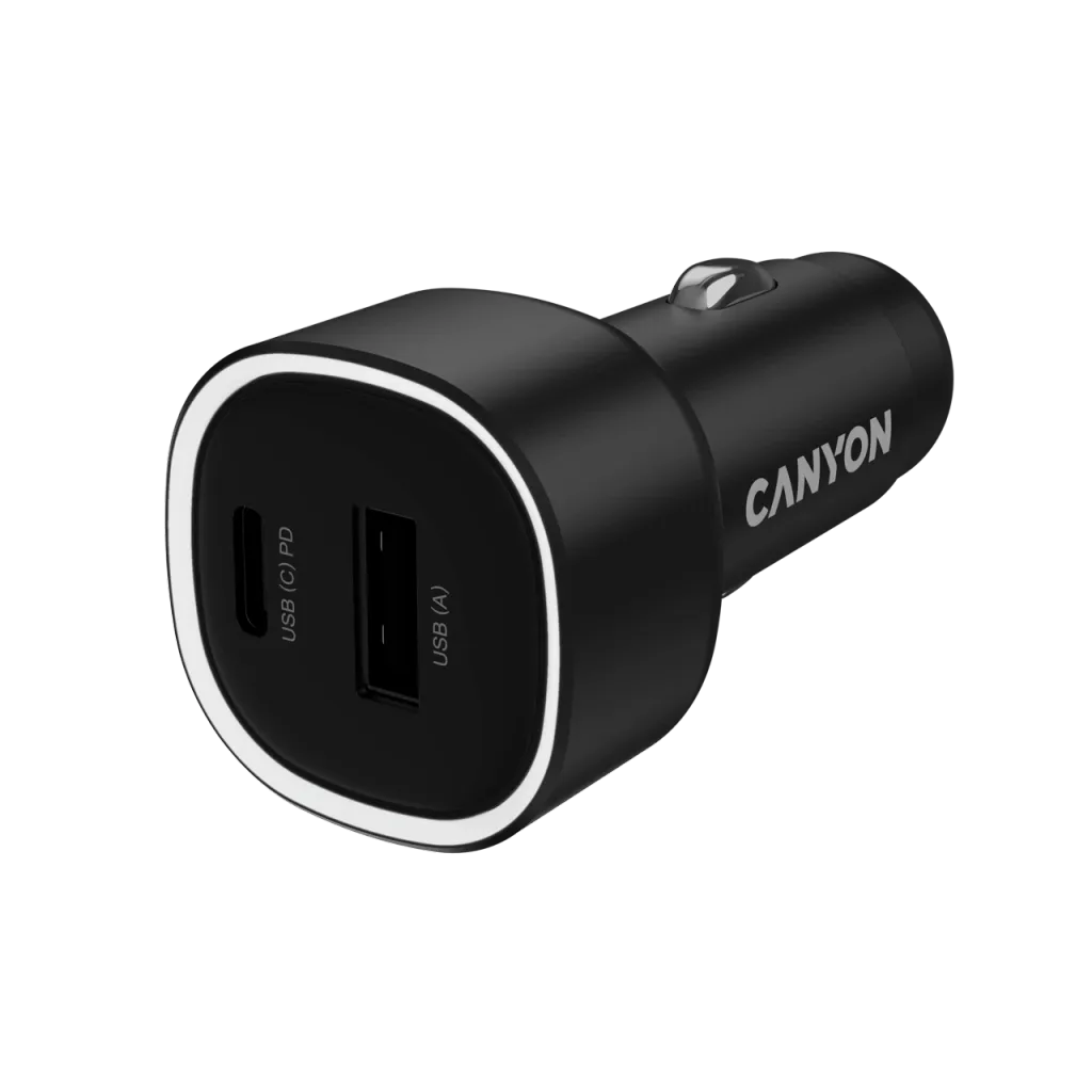CANYON OnDrive 48 48W auto lādētājs, USB-C PD + USB-A QC, 12/24V, melns