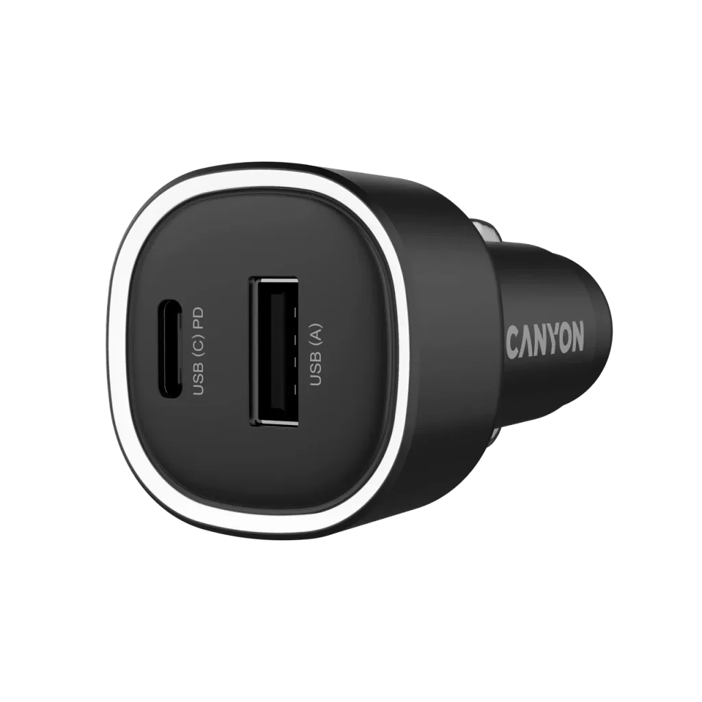CANYON OnDrive 48 48W auto lādētājs, USB-C PD + USB-A QC, 12/24V, melns