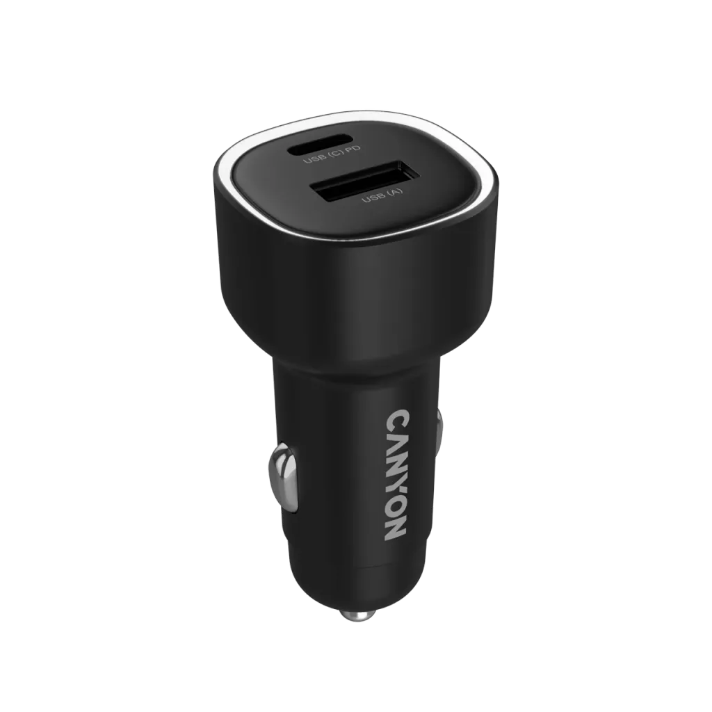 CANYON OnDrive 48 48W auto lādētājs, USB-C PD + USB-A QC, 12/24V, melns