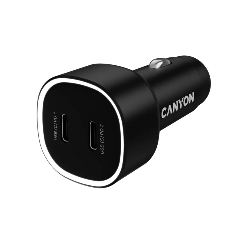 CANYON automašīnas lādētājs OnDrive 60 PD 60 W, 2× USB‑C, melns