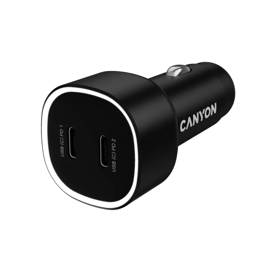 CANYON automašīnas lādētājs OnDrive 60 PD 60 W, 2× USB‑C, melns