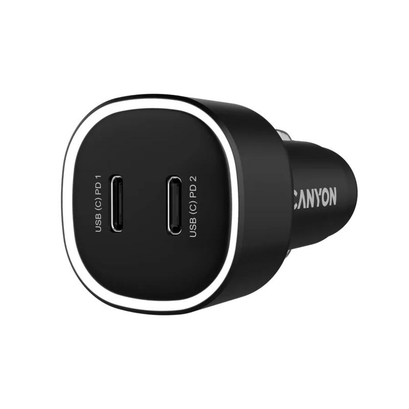 CANYON automašīnas lādētājs OnDrive 60 PD 60 W, 2× USB‑C, melns
