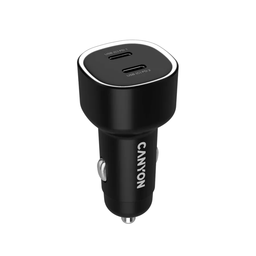 CANYON automašīnas lādētājs OnDrive 60 PD 60 W, 2× USB‑C, melns