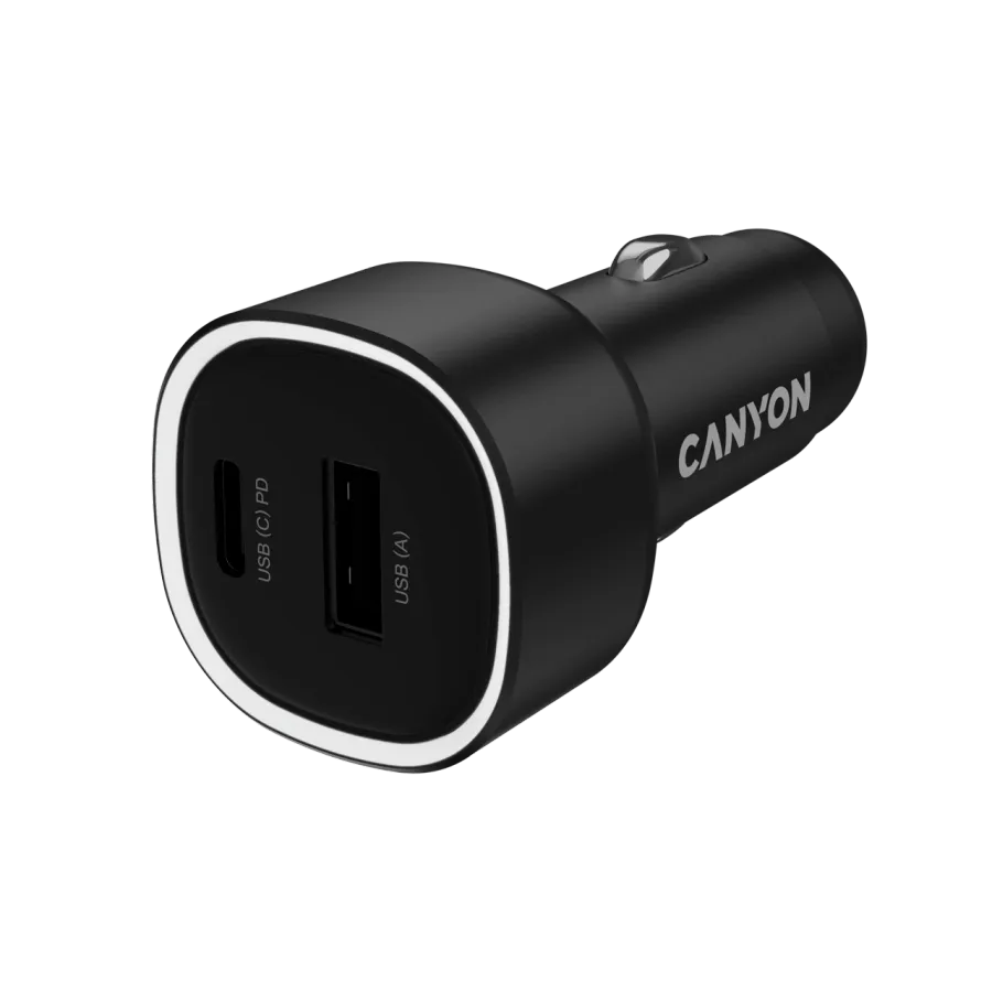 Canyon OnDrive 85 PD 85 W auto lādētājs ar USB-C un USB-A melns