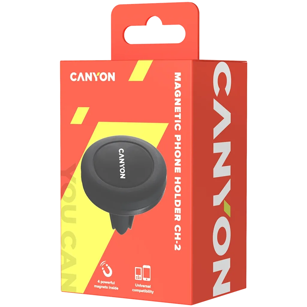 CANYON CH-2 magnētiskais auto telefona turētājs ventilācijai, 40x44x44mm, melns