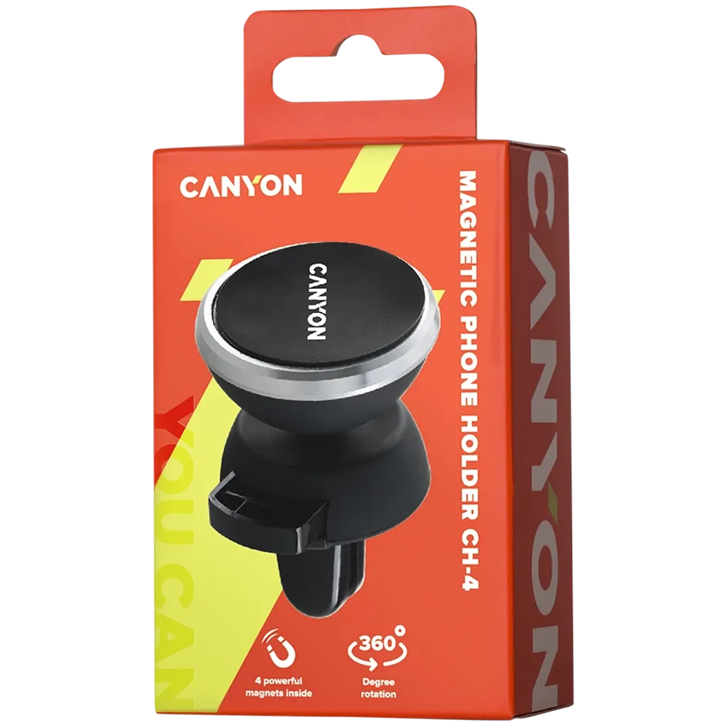 CANYON CH-4 magnētiskais auto telefona turētājs ventilācijai, 50x40x35mm, melns