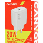 CANYON OnCharge 200 20W USB-C PD/PPS tīkla lādētājs, balts