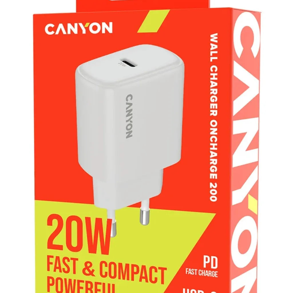 CANYON OnCharge 200 20W USB-C PD/PPS tīkla lādētājs, balts