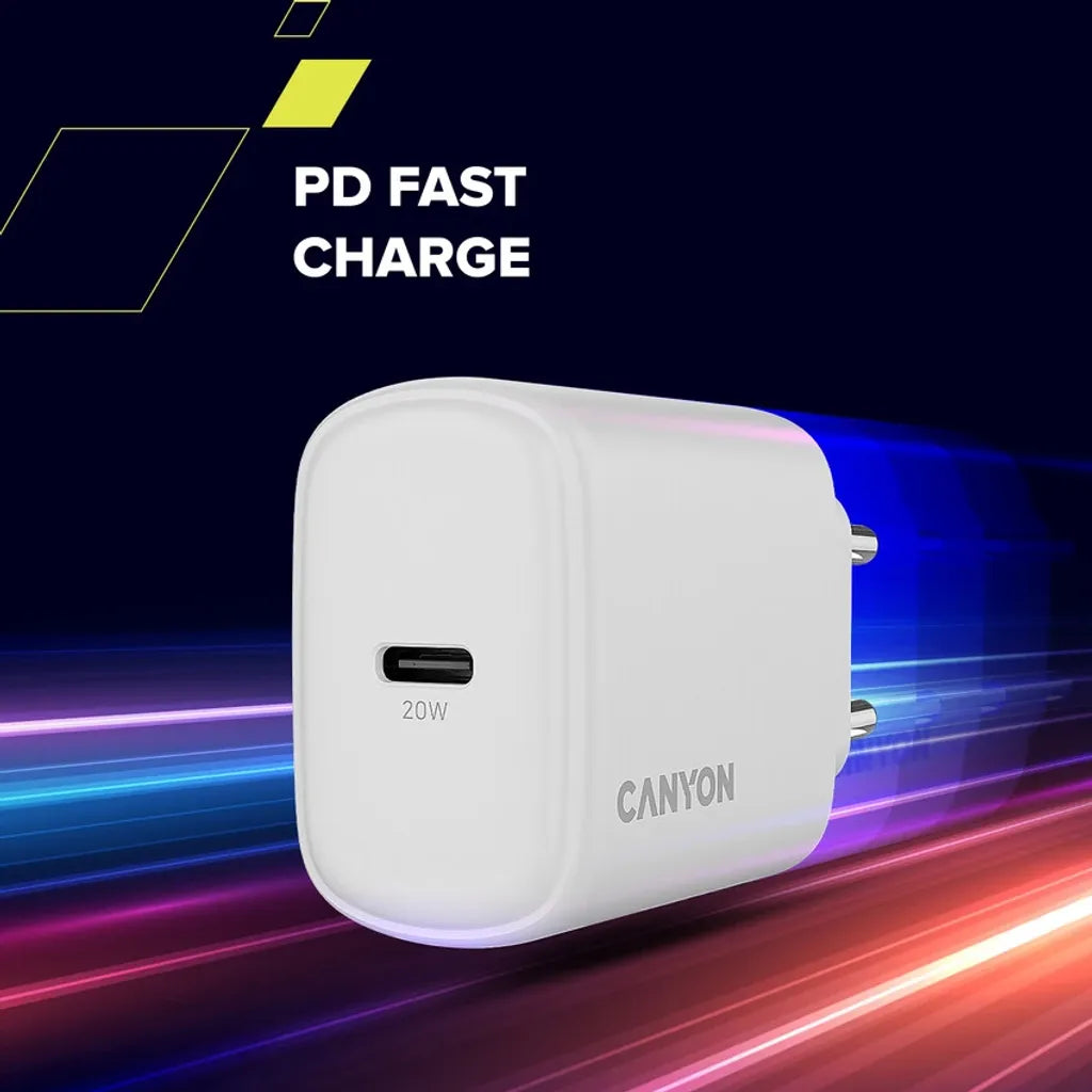 CANYON OnCharge 200 20W USB-C PD/PPS tīkla lādētājs, balts