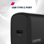 CANYON OnCharge 200 20W USB-C PD/PPS tīkla lādētājs, melns