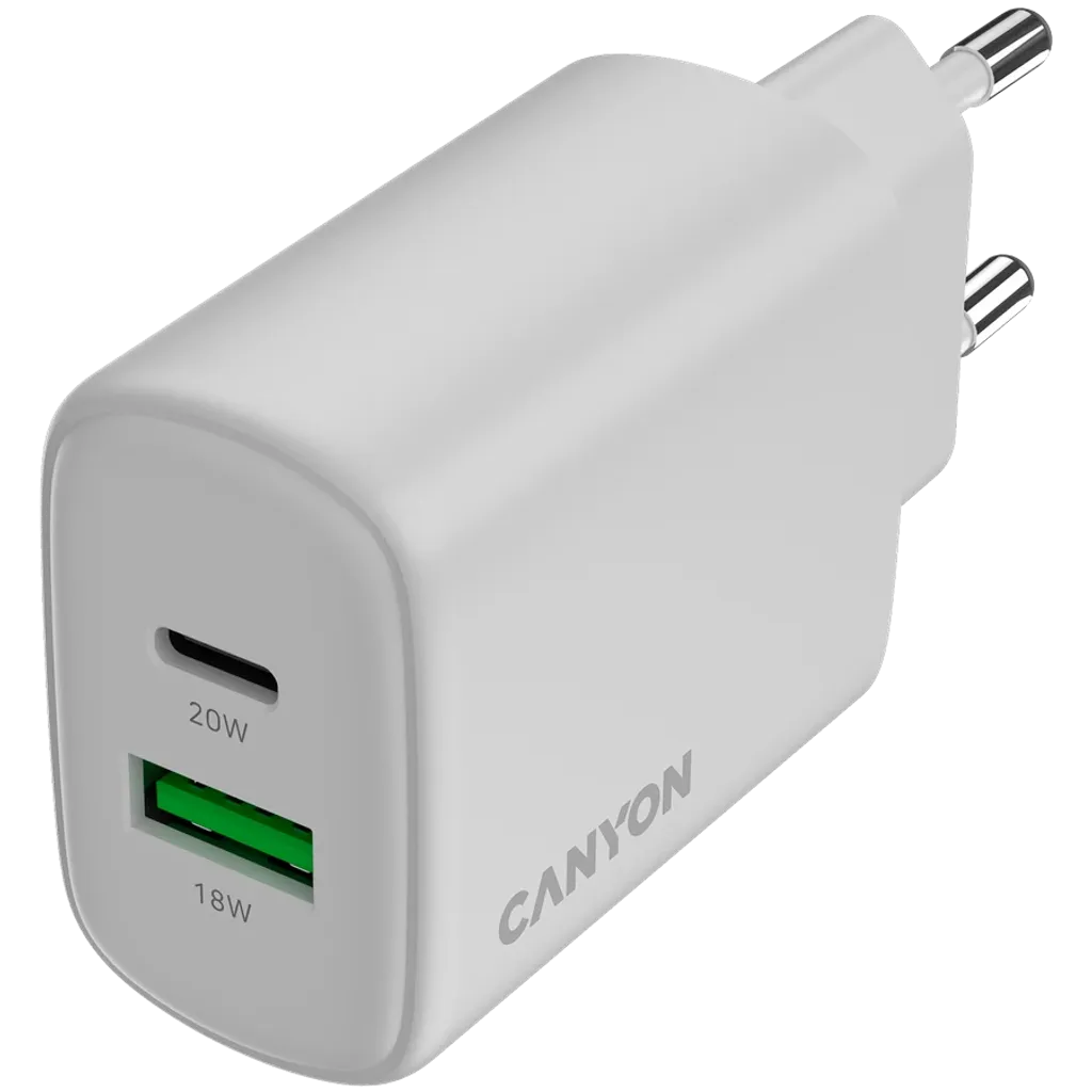 CANYON OnCharge 200 QC 20W USB-C/USB-A PD/PPS tīkla lādētājs, balts