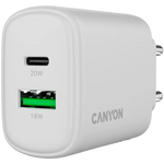 CANYON OnCharge 200 QC 20W USB-C/USB-A PD/PPS tīkla lādētājs, balts
