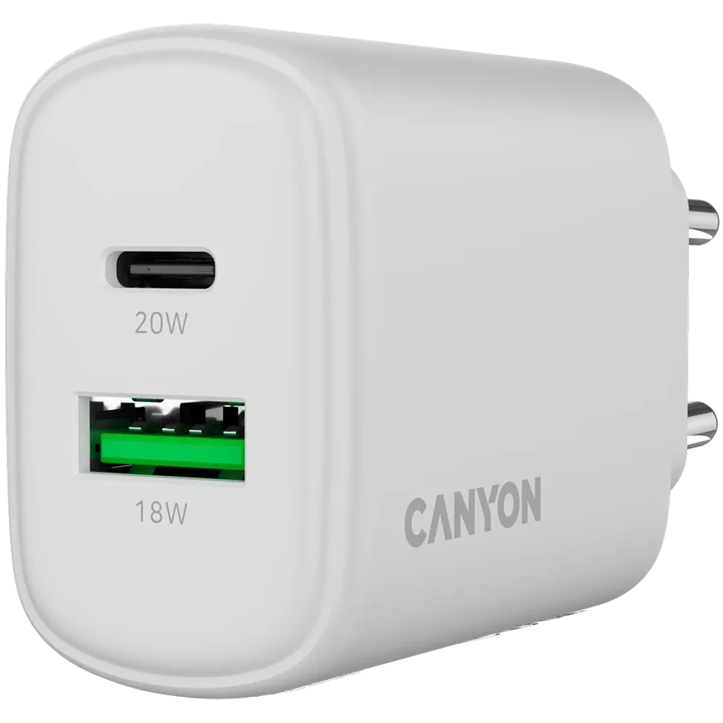 CANYON OnCharge 200 QC 20W USB-C/USB-A PD/PPS tīkla lādētājs, balts