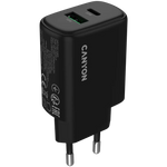 CANYON OnCharge 200 QC 20W USB-C/USB-A PD/PPS tīkla lādētājs, melns