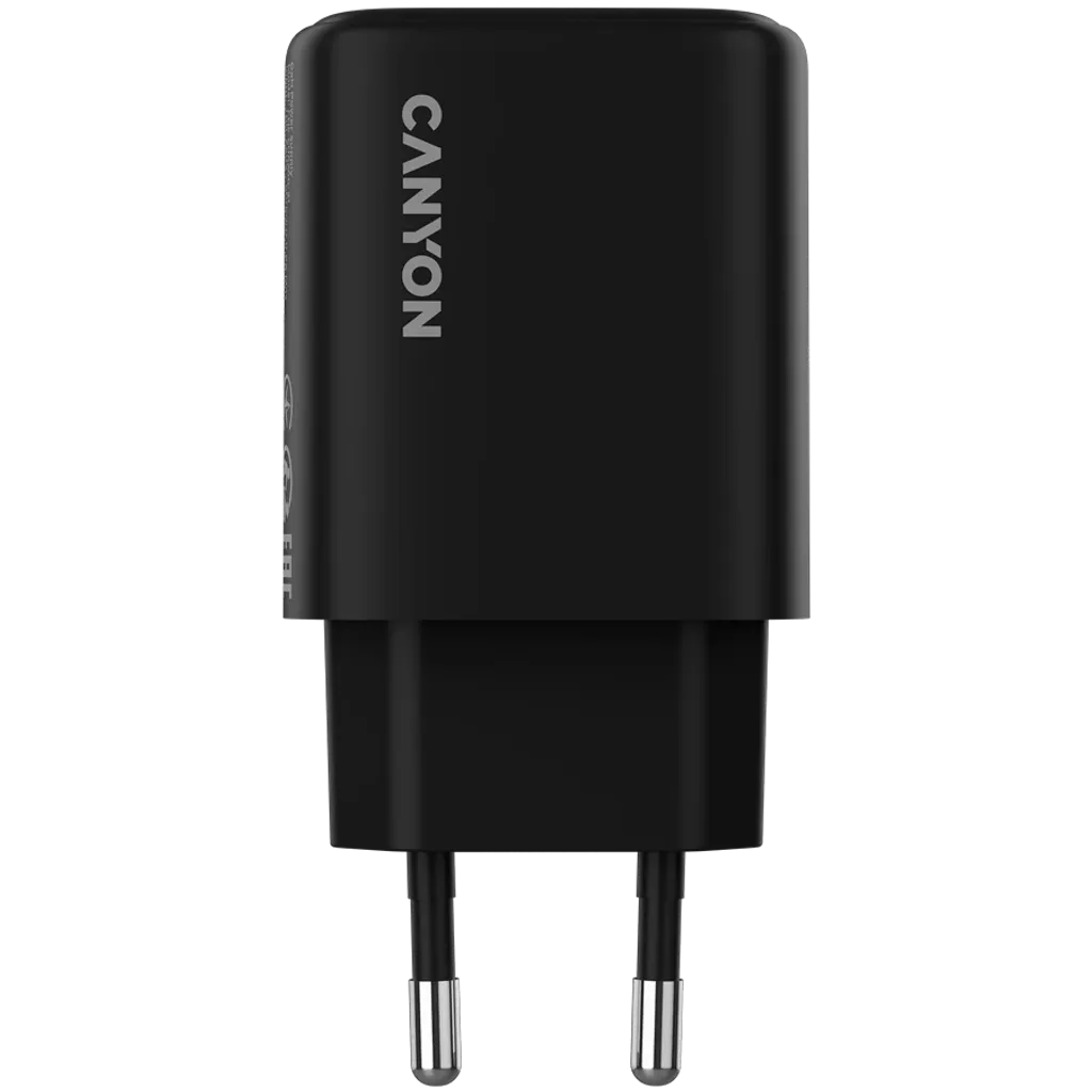CANYON OnCharge 200 QC 20W USB-C/USB-A PD/PPS tīkla lādētājs, melns