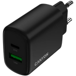 CANYON OnCharge 200 QC 20W USB-C/USB-A PD/PPS tīkla lādētājs, melns