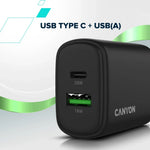 CANYON OnCharge 200 QC 20W USB-C/USB-A PD/PPS tīkla lādētājs, melns